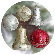 Weihnachtsdekorationen Glaskugeln und Glocke Gehänge 4-tlg. Mit einem Klick zu diesen Artikeln!